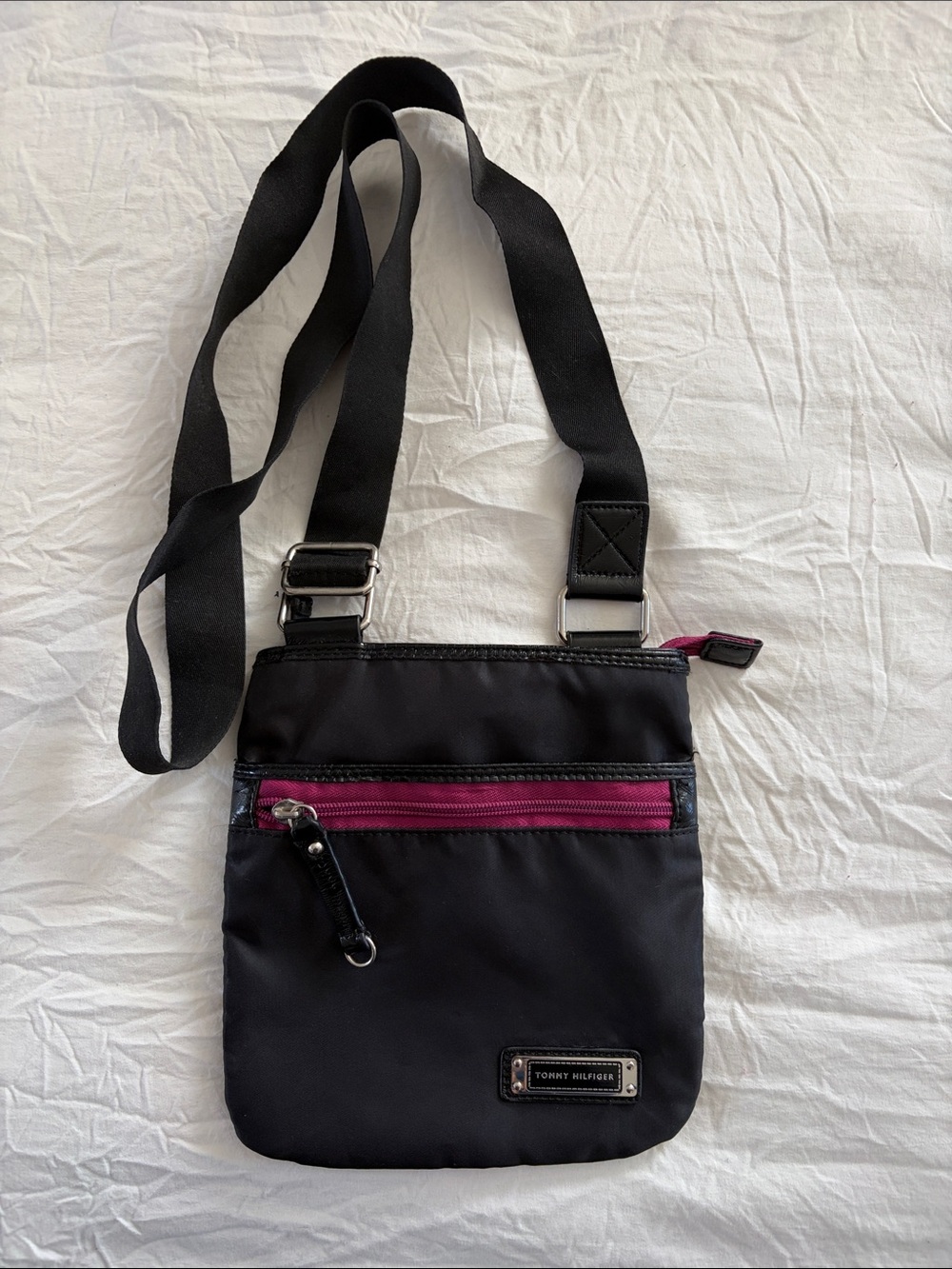 Tommy Hilfiger Black Crossbody with Fuchsia Zip Detail